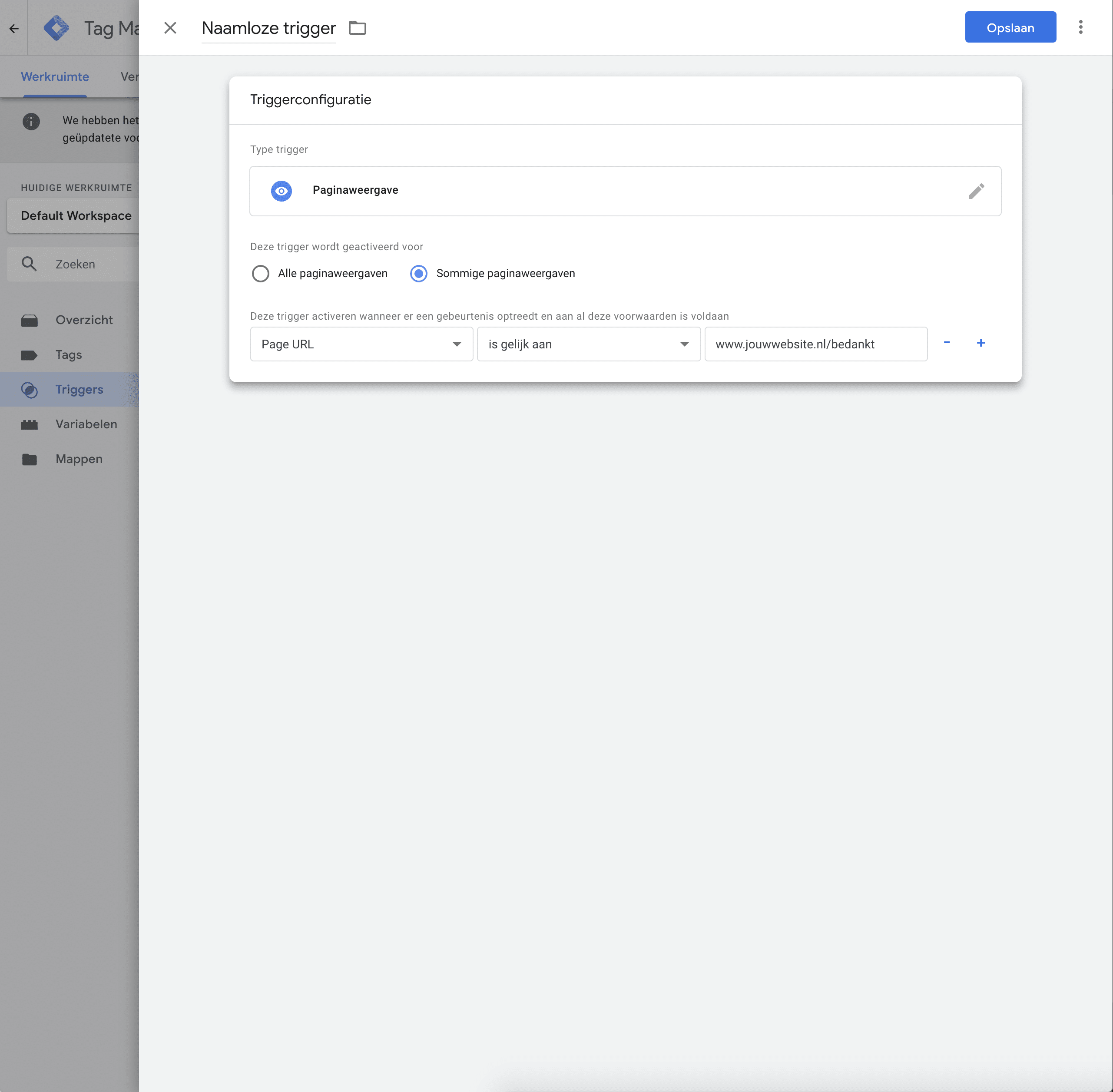 Google Tag Manager Trigger unieke bedanktpagina